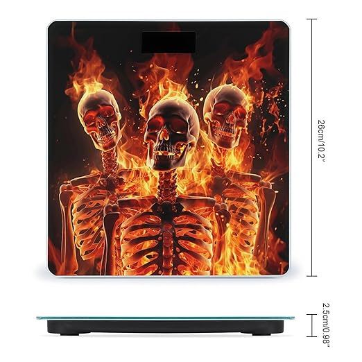 Fire Skeletons Scale for Body Weight Anti-Slip Tempered Glass Digital Bathroom Scales Clear LCD Display Weighing Scale Safe Rounded Corners Smart Scales