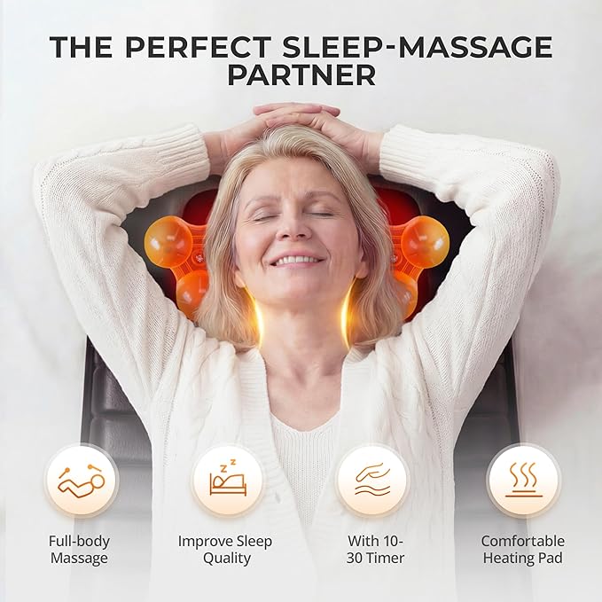 Shiatsu Full Body Massage Mat with Heat Detachable Massager Pad 10 Vibrating Motors 9 Intensity Levels Deep Tissue Pain Relief for Back Neck &amp Legs – Relaxation at Home or Office