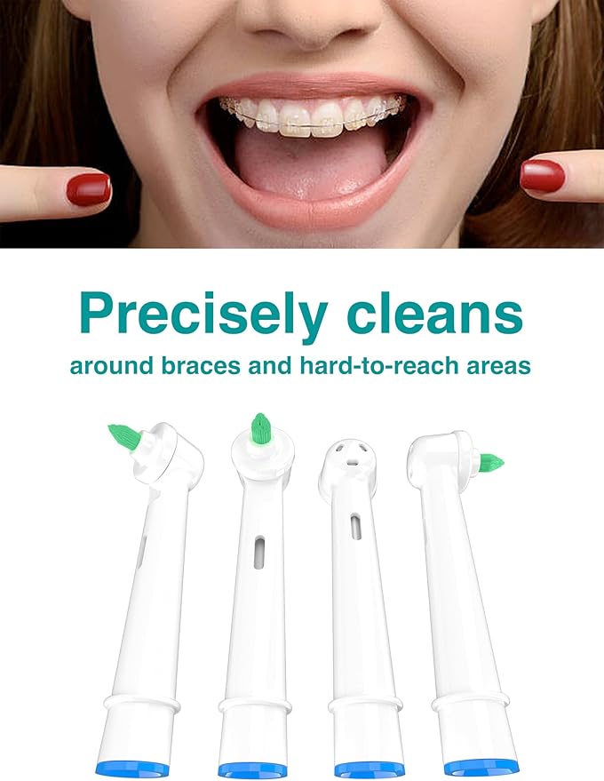 Interdental Replacement Toothbrush Heads for Oralb Electric Toothbrush Ortho and Power Tip Bristle Replacement Head - 4-Pack | Braces Brush Heads | Interproximal Clean (Black One Size)