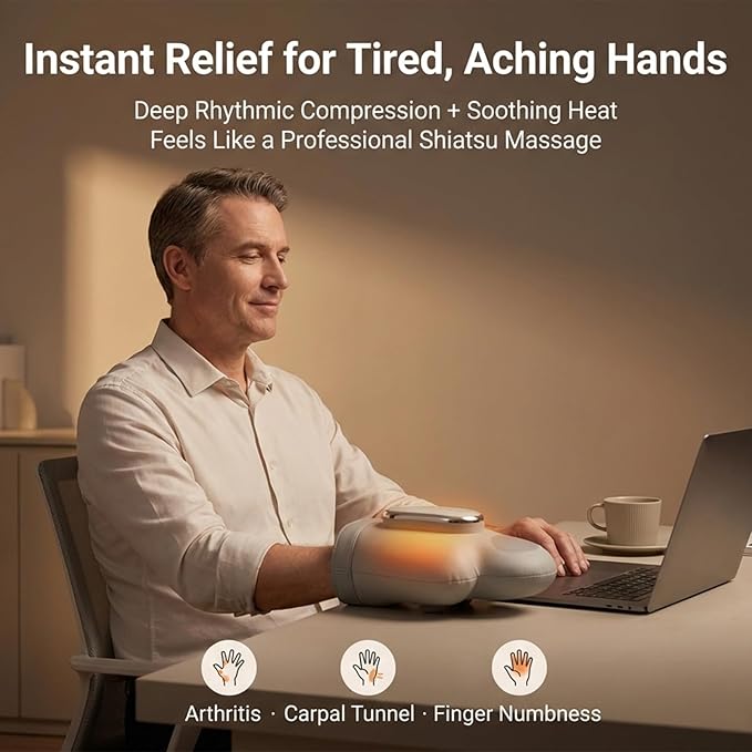 Cordless Electric Hand Massager with Heat - 6 Levels Compression &amp Heating for Arthritis Carpal Tunnel and Finger Pain Relief - Ideal Relaxation Wellness Gifts for Women Men Mom (2 PCS)