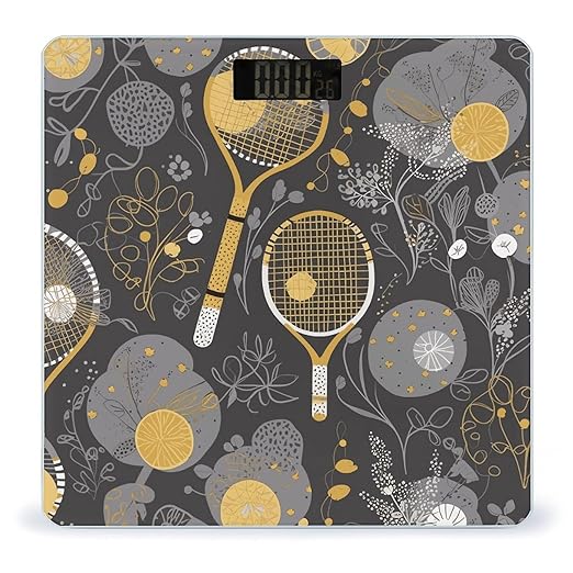 Funny Tennis Racquets and Tennis Balls Bathroom Scale for Body Weight Bathroom Weighing Scale with Backlit LCD Display Highly Accurate Measures Weight Up to 180kg