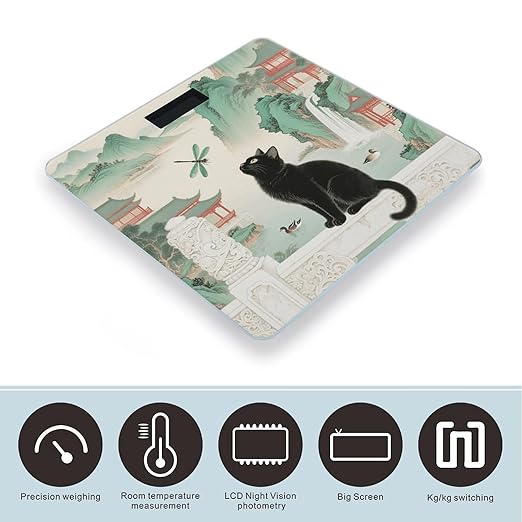 Black Cat Watch Dragonfly Scale for Body Weight Sturdy Tempered Glass Weighing Scales with LCD Display Accurate Digital Bathroom Scale Convenient Body Fat Smart Scales Easy Read