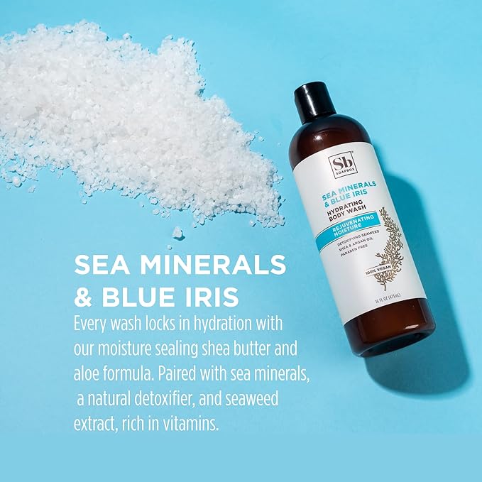 Soapbox Body Wash Sea Minerals &amp Blue Iris Moisturizing Body Wash Cleanser Aloe Vera &amp Shea Butter Silicone &amp Cruelty Free &amp Vegan 16oz Bottles (Pack of 3)