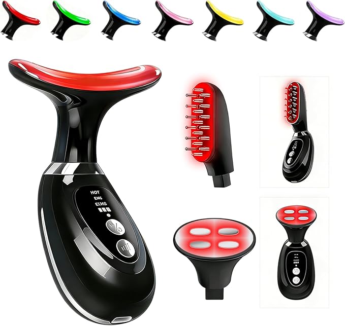 Red-Light-Therapy-for-Face and Neck-Eye-Head Massager7 Colors Skin Rejuvenation Lifting Facial Massager for ToningGlow BoostWrinkle for BirthdayChristmasMothers DayValentines Day Gifts (Black)