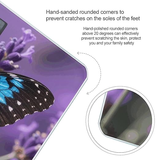 Color Blue Butterfly Scale for Body Weight Sturdy Tempered Glass Weighing Scales with LCD Display Accurate Digital Bathroom Scale Convenient Body Fat Smart Scales Easy Read