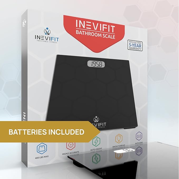 INEVIFIT Bathroom Scale Highly Accurate Digital Bathroom Body Scale Measures Weight up to 400 lbs. Includes Batteries