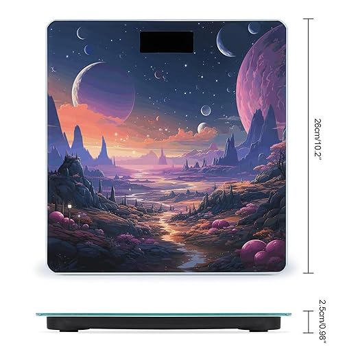Colorful Retro Space Theme Digital Bathroom Scale for Body Weight Weighing Scale with Backlit LCD Display High Precision Measurements &amp Measures Weight Up to 180kg