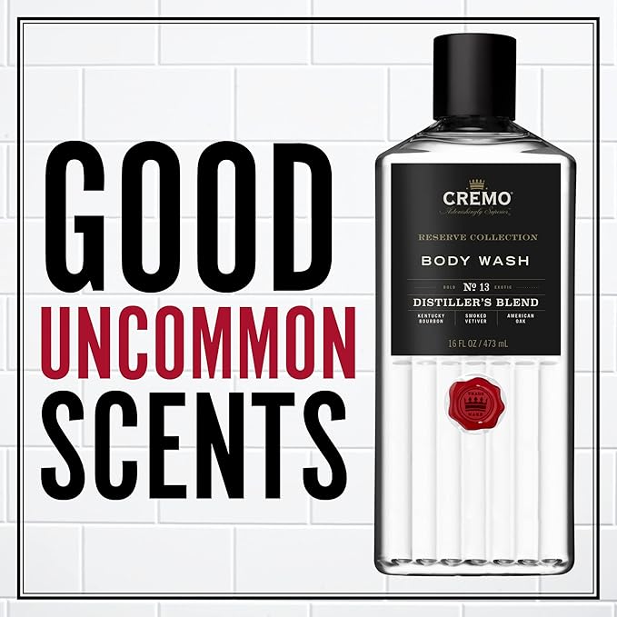 Cremo Rich-Lathering Distiller’s Blend (Reserve Collection) Body Wash An Elevated Blend with Notes of Kentucky Bourbon Smoked Vetiver and American Oak 16 Fl Oz (Pack of 2)