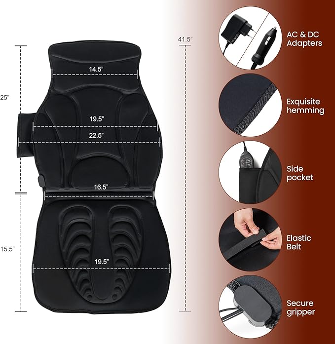 WELLHUT Massage Seat Cushion Back Massager with Heat 10 Vibration Nodes &amp 2 Heating Levels Back Massager for Pain Relief Massage Chair Pad Back Massager for Chair Home Office Use