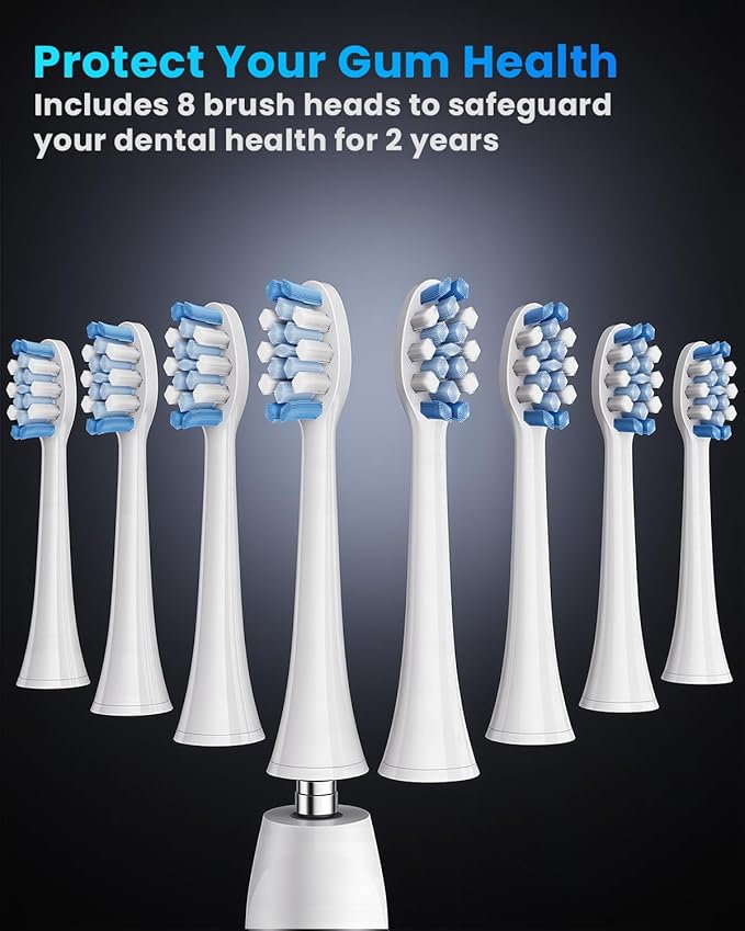 Sonic Electric Toothbrush for Adults Rechargeable Ultrasonic Electric Toothbrush with 8 Brush Heads Travel Case Charging Base &amp Wireless Charging - 5 Modes with Smart Timer