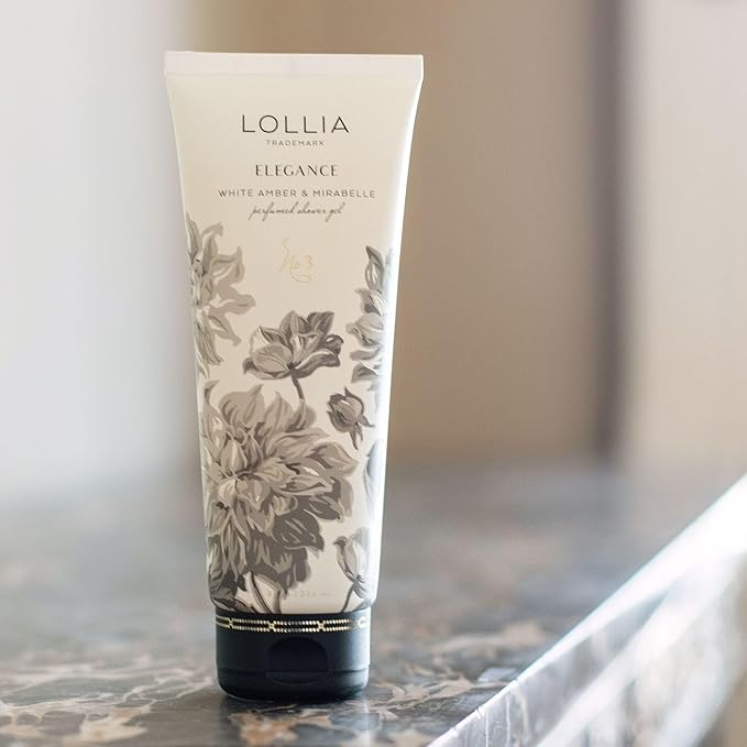 LOLLIA Elegance Shower Gel 8 fl. oz. – White Amber &amp Mirabelle – Scented Shower Gel Body Wash Shea Butter Body Wash Bath Wash for Women Beautiful Shower Gel Moisturizing Body Wash