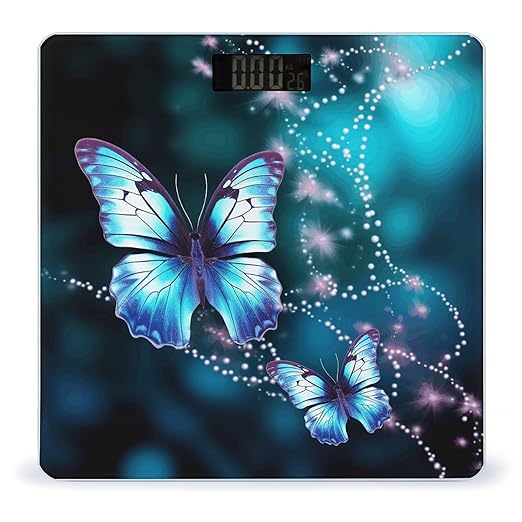 Beautiful Butterfly Bathroom Scale Large LCD Backlight Display Digital Scale Rounded Corners Body Scales Automatic Power On/Off Bathroom Scales for Home Bedrooms