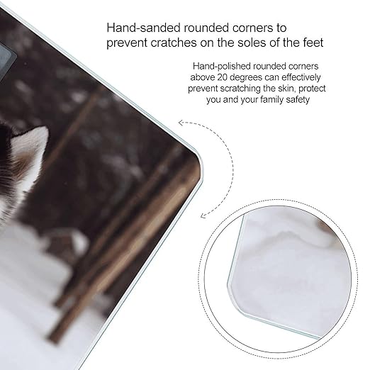 Adorable Huskies Scale for Body Weight Safe Rounded Corners Tempered Glass Digital Bathroom Scale LED Display 400lb Capacity Weight Scales with High Precision Sensors