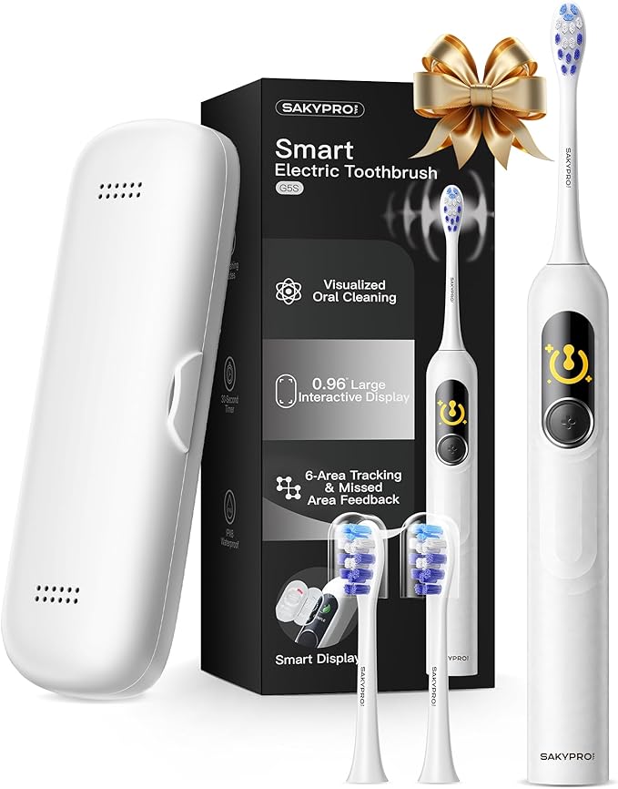 G5S Electric Toothbrush (White) + Ultra White Toothpaste 2 Pack 150-Day Rechargeable Toothbrush Visibly Whitens Yellow Teeth