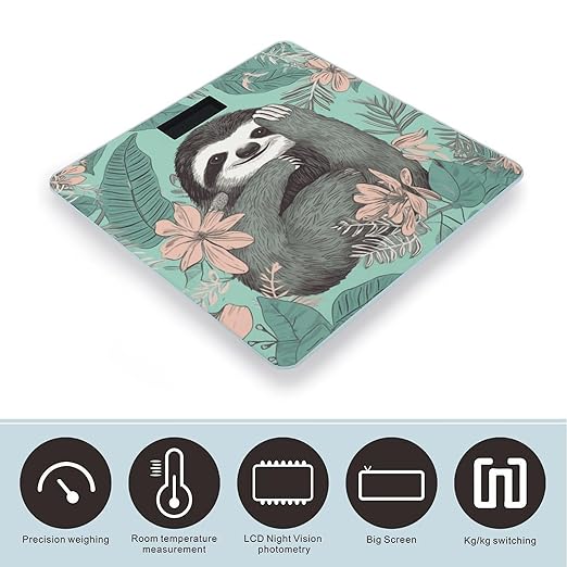 Animal Sloth Mint Green Bathroom Scale for Body Weight Bathroom Weighing Scale with Backlit LCD Display Highly Accurate Measures Weight Up to 180kg