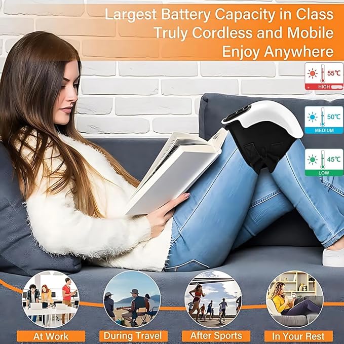 Cordless Knee Massager – Knee Massager with Heat Vibration for Pain Relief Electric Heated Knee Brace with 3 Heat Levels and 3 Massage Mode for Arthritis Injury &amp Recovery Gift for Men Woman