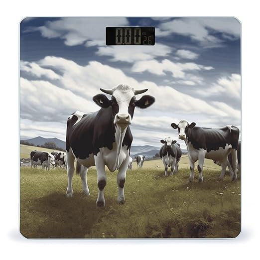 Farm Cow Pictures Scale for Body Weight High Precision Digital Weight Scales with LCD Display Anti-Slip Sturdy Slim Tempered Glass Bathroom Scale for Home Use