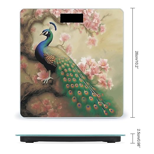 Oriental Peacock on Flower Tree Weight Scale for Body Weight Digital Bathroom Scale High Capacity Accurate Digital Weighing Scales and Easy-to-Read on Backlit LCD Display Scales