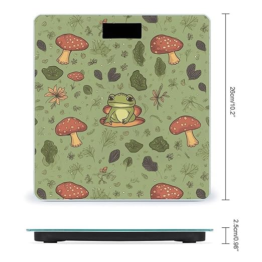 Frogs and Mushrooms Bathroom Scale Rounded Smart Scale for Body Weight Automatic Power On/Off Weight Scales Accurate Bathroom Digital Scales for Pet Home Bedroom Kitchen