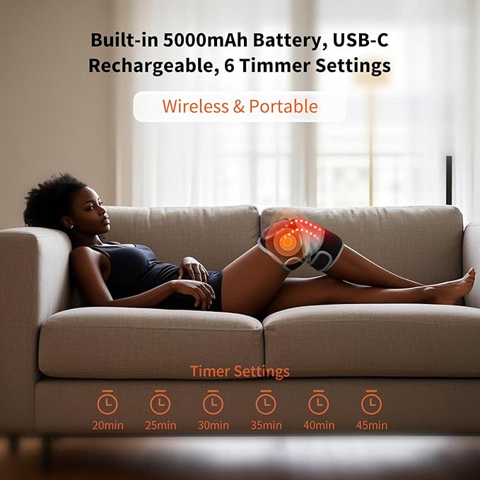 Knee Massager with Heat and Red Light 2-in-1 Heating Pad with Massager for Knee Shoulder 660nm&amp850nm Red Light Therapy Heated Device for Pain Relief 5 Vibration Modes &amp 6 Heating Levels
