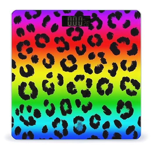 Women's Digital Bathroom Weighing Scale Automatic Switch Energy Saving Scale Smart Scale for Body Weight Colorful Cheetah Leopard Animal Print Rainbow