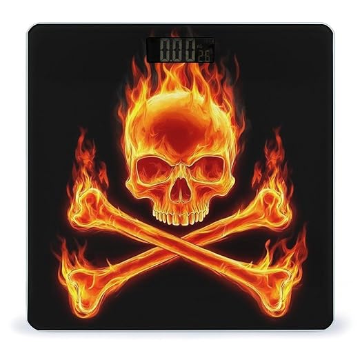 Women's Digital Bathroom Weighing Scale Automatic Switch Energy Saving Scale Smart Scale for Body Weight Fire Flaming Skull Crossbones