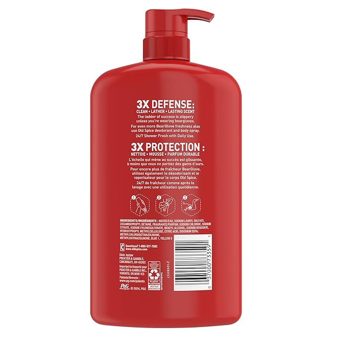 Old Spice Cleansing Body Wash for Men 3X Defense 24/7 Shower Fresh with Lasting Scent 2-in-1 Body &amp Face Wash Bearglove with Crisp Orchard Scent 33.4 (Pack of 4)