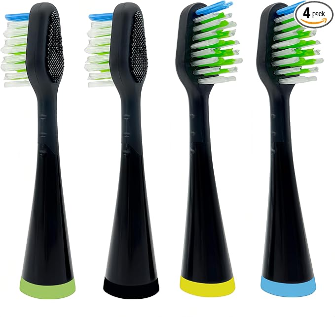 Replacement Toothbrush Heads with Tongue Scraper Compatible with Waterpik Complete Care 5.0 (WP-862 WP-872 WP-877 WP-882 WP-892) and Complete Care 9.0 (CC-01CD012-2) Black4 Count