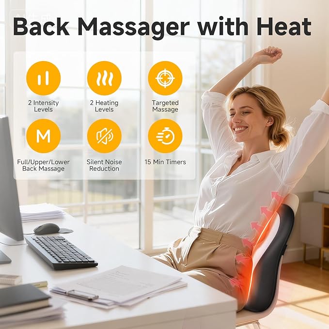 Shiatsu Back and Neck Massager for Pain Relief Deep Tissue Up and Down Rolling Back Massager with Heat 3D Kneading Massage for Office Home Car Birthday Gifts for Women Men Mom Dad