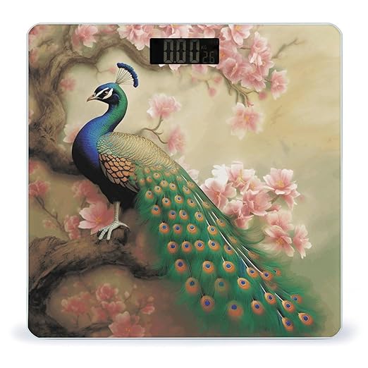 Oriental Peacock on Flower Tree Weight Scale for Body Weight Digital Bathroom Scale High Capacity Accurate Digital Weighing Scales and Easy-to-Read on Backlit LCD Display Scales