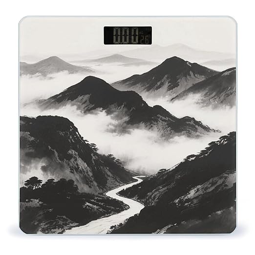 Black and White Mountain Bathroom Scale for Body Weight LCD Display Digital Bathroom Scale Tempered Glass Bathroom Weight Scales Fashion Smart Scales for Home Bedroom 400 Lb