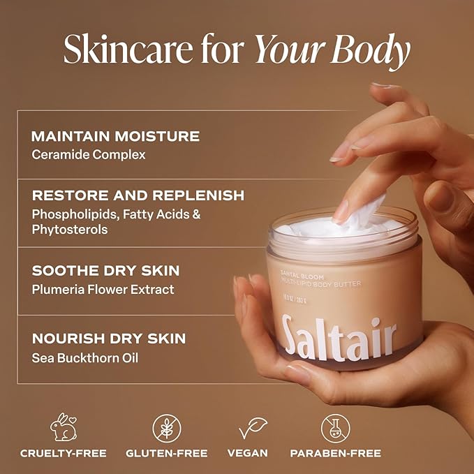 Saltair Luxury Skin Care Bundle – Black Tide Body Wash 2-Pack &amp Santal Bloom Multi-Lipid Body Butter 10oz | Moisturizing Shower Gel &amp Deep Hydrating Body Cream