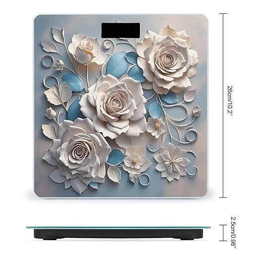 Rose Elegant Decorative Floral Bathroom Scale for Body Weight LCD Display Digital Bathroom Scale Tempered Glass Bathroom Weight Scales Fashion Smart Scales for Home Bedroom 400 Lb