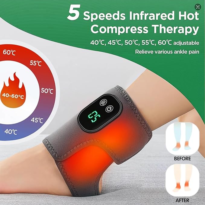 Ankle Massager for Pain Relief with Hot Compress Function 3-Level Adjustable Heat &amp Vibration Smart Timer Touch Screen Compact &amp Portable for All Ages (2 pcs)