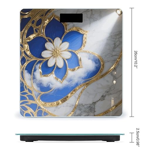 Turquoise Blue Gold Marble Scale for Body Weight Sturdy Tempered Glass Weighing Scales with LCD Display Accurate Digital Bathroom Scale Convenient Body Fat Smart Scales Easy Read
