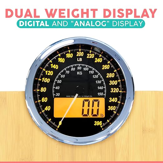 Adamson Hybrid 2-in-1 Analog &amp Digital Weighing Scale for Body Weight up to 400lbs - Thick Tempered Glass - Extra Large Display - Easy to Read Digital Bathroom Scale - New - Wood