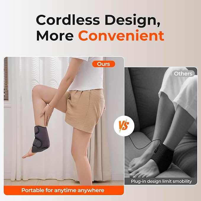 Cordless Ankle Massager for Pain Relief - 3-in-1 Foot Renew Triple Method Massager with 6 Heating and 3 Vibration Levels 3000mAh Rechargeable Battery Auto Shut-Off Gifts for Women Men Grey