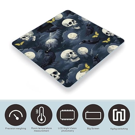 Men's Fashion Automatic Switch Digital Bathroom Weighing Scale Smart Scale Halloween Full Moon Raven Goth Skulls