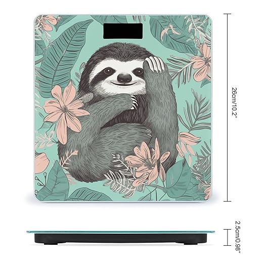 Animal Sloth Mint Green Bathroom Scale for Body Weight Bathroom Weighing Scale with Backlit LCD Display Highly Accurate Measures Weight Up to 180kg