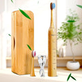 Sonic Electric Bamboo Toothbrush for Adults -5 Adjustable Cleaning Modes -Includes 2 Bamboo Heads with Castor Oil Bristles - Upgraded IPX7 Waterprood -Convenient Charging &amp Travel Case