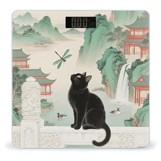 Black Cat Watch Dragonfly Scale for Body Weight Sturdy Tempered Glass Weighing Scales with LCD Display Accurate Digital Bathroom Scale Convenient Body Fat Smart Scales Easy Read