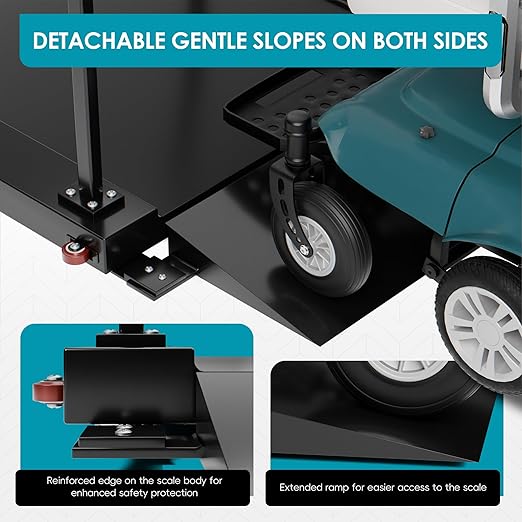 Side Handle Wheelchair Scale for Home Use Extended Detachable Ramp 1000lbs x 0.2lbs Medical/Home Weighing Scale Plateform with LCD Display with Backlight