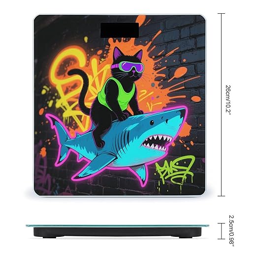 Blacklight Cat Riding Shark Scale for Body Weight Sturdy Tempered Glass Weighing Scales with LCD Display Accurate Digital Bathroom Scale Convenient Body Fat Smart Scales Easy Read