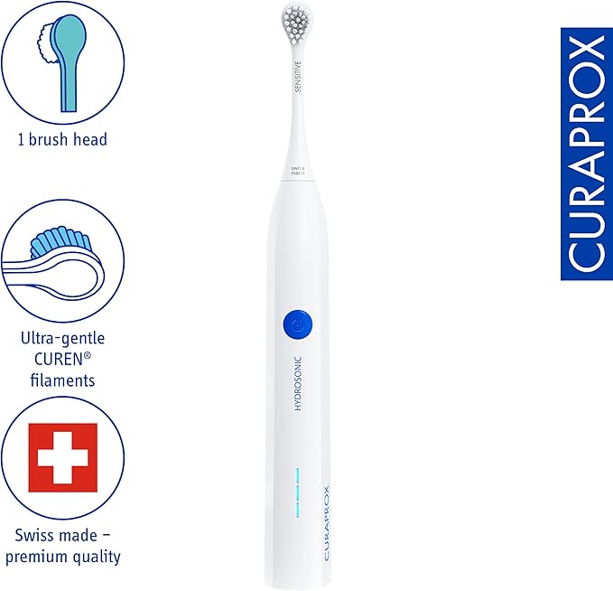 Curaprox Hydrosonic Easy Sonic Toothbrush – for Daily Gum Care and Plaque Control | Simple Effective Reliable | One Brush Head
