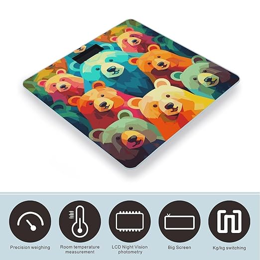 Colorful Bears Bathroom ScaleHighly Accurate Digital Weighing Machine for People Bright LED Display Weight Scale for The Aldult Home Use