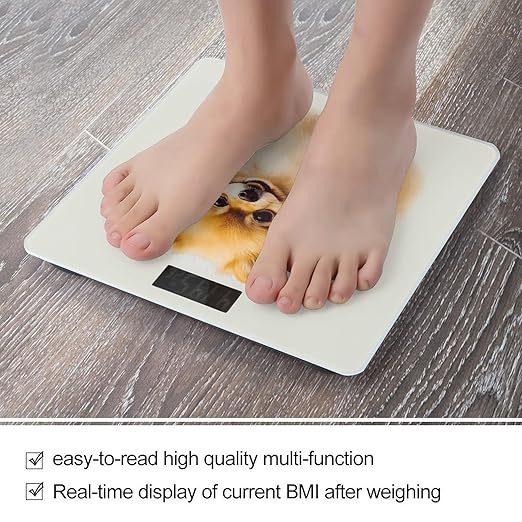Yellow Pomeranian Scale with LCD Precision Weighing Scales Sturdy Tempered Glass Weight Scales Easy-to-Read Anti-Slip Weight Digital Bathroom Scale for Daily