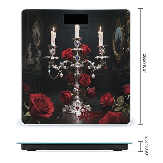 Silver Candelabra Blood Rose Weight Scale Cute Bathroom Scale for Body Highly Accurate Digital Weighing Machine for People Compact LCD Display Scales with Sturdy Toughened Glass Scales