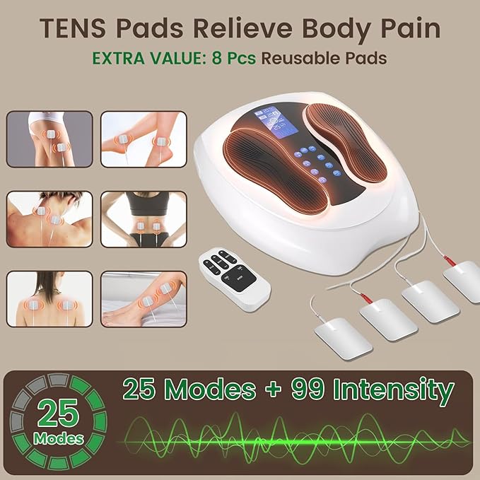 Neuropathy Pain Relief for Feet Massager Pro 3D EMS Foot Massager for Neuropathy 8 TENS Pads Electric Foot Health Nerve Muscle Stimulator Circulation for Plantar Fasciitis - FSA or HSA Approved