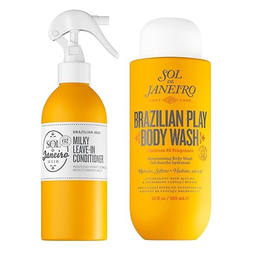 Sol de Janeiro Milky Leave-In Conditioner 7 fl oz &amp Brazilian Play Body Wash 13 fl oz Bundle - Cheirosa 62 Scent Amazon Exclusive