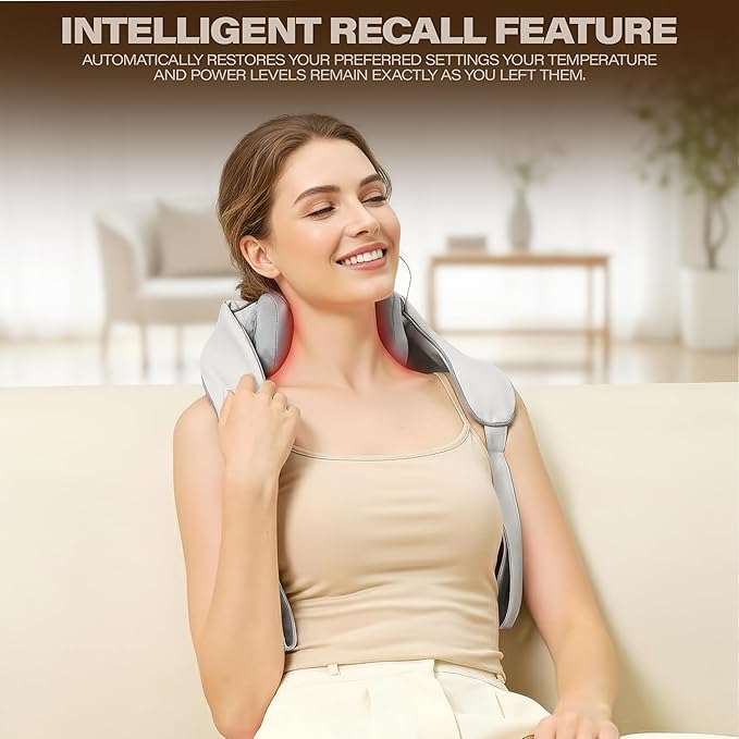 Rechargeable Chordless Shiatsu Neck Back &amp Shoulder Massager with Heat - 4D Kneading Deep Tissue Muscle Massager for Pain Relief Full Body Use Unisex Gifts for Dad Mom Husband Friends